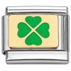 CT1253 Green Clover on Gold Italian Charm