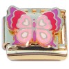 CT4838 Pink Purple Butterfly Goldtone Base Italian Charm