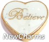 H1658W Believe On White Heart Floating Locket Charm