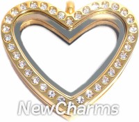 SG31  Stainless Steel Gold CZ Heart Floating Locket