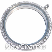 SS13 Stainless Steel Silver CZ XL Round Locket