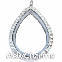 SS81 Stainless Steel Silver Teardrop CZ Floating Locket