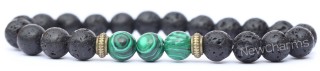 RB002 Lava Rock Bracelet with Green Rectangle
