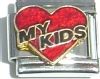 CT1975RK My Kids on Red Heart with Black Letters Italian Charm