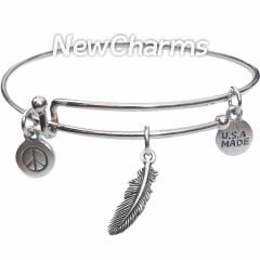 Bangle Bracelet with JT119 Silver Feather