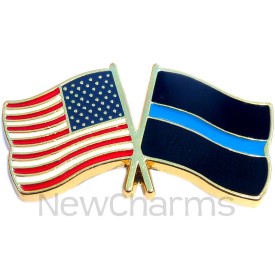 P504 Pin USA Flag with Thin Blue Line Flag 