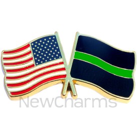 P507 Pin USA Flag with Thin Green Line Flag
