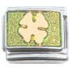 C013 Clover on Green Goldtone Italian Charm