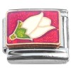 C048white White Rose Flower on Red Italian Charm