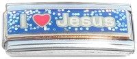 CT1480 I Love Jesus Blue Glitter Superlink Italian Charm