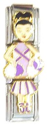 CT1942k Purple Cheerleader Girl Dark Hair Triple Italian Charm