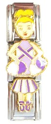 CT1942y Purple Cheerleader Girl Blonde Hair Triple Italian Charm