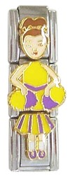 CT1943o Yellow Cheerleader Girl Brown Hair Triple Italian Charm