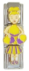 CT1943y Yellow Cheerleader Girl Blonde Hair Triple Italian Charm