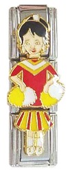 CT1944k Red Cheerleader Girl Dark Hair Triple Italian Charm