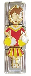 CT1944o Red Cheerleader Girl Brown Hair Triple Italian Charm