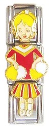 CT1944y Red Cheerleader Girl Blonde Hair Triple Italian Charm