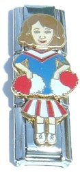 CT1945o Blue Cheerleader Girl Brown Hair Triple Italian Charm