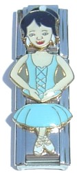 CT1954lk Blue Dance Girl Dark Hair Triple Italian Charm