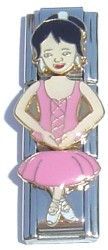CT1954nk Pink Dance Girl Dark Hair Triple Italian Charm