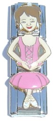 CT1954no Pink Dance Girl Brown Hair Triple Italian Charm