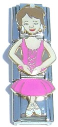 CT1954po Fuchsia Dance Girl Brown Hair Triple Italian Charm