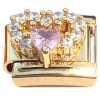 CT2183 Heart Design Pink Bling Gold Base Italian Charm