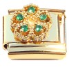 CT2188 Flower Green Bling Gold Base Italian Charm