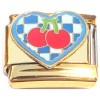 CT2190 Cherries Checkered Heart Gold Base Italian Charm