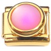 CT2204 Round Pink Iridescent on Goldtone Base Italian Charms