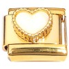CT2206 Beaded White Heart on Goldtone Base Italian Charms
