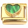 CT2207 Beaded Green Heart on Goldtone Base Italian Charms