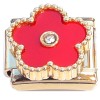 CT2265 Red Flower Fringed Goldtone Base Italian Charm