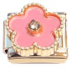 CT2266 Pink Flower Fringed Goldtone Base Italian Charm