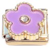 CT2268 Purple Flower Fringed Goldtone Base Italian Charm