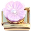 CT2271 Raised Pearly Pink Flower on Gold Base Italian Charm