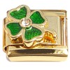 CT2333 Green Glover Bling Center Goldtone Base Italian Charm.