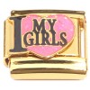 CT2356 Pink Heart I Love My Girls Gold Base Italian Charm