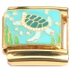 CT2357 Sea Turtle Swimming Ocean Gold Base Italian Charm