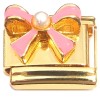 CT2362 Pearly Pink Bow Gold Base Italian Charm