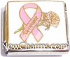 CT4517 Pink Ribbon Survior With Flower Italian Charm