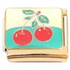 CT4969 Cherries Aqua Goldtone Base Italian Charm