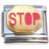 CT6754 Stop Sign Red Letters Goldtone Italian Charma