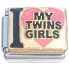 CT6788 I Love My Twin Girls Pink Heart Italian Charm