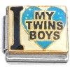 CT6796 I Love My Twin Boys Blue Heart Italian Charm