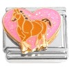 CT6831 Brown Horse Pink Heart Italian Charm