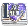 CT6908 I Love My Girls Purple Glitter Heart Italian Charm