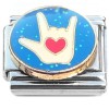 CT7037 Heart Love Sign Language on Blue Italian Charm