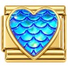 CT7681 Blue Mermaid Scales Heart Gold Italian Charm