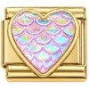 CT7682 Pearly Mermaid Scales Heart Gold Italian Charm